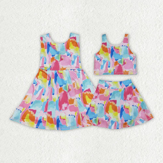 Sibling Baby Girls Sleeveless Watercolor Yoga Short Athletic Dresses D 7.7