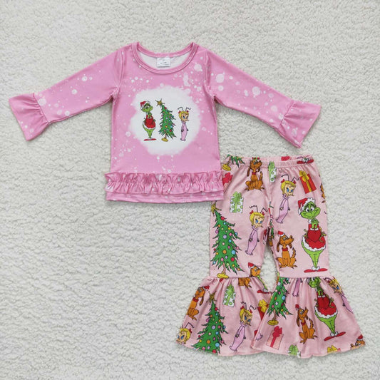 GLP0576 Cartoon girl Christmas tree pink lace long sleeve suit D 7.5