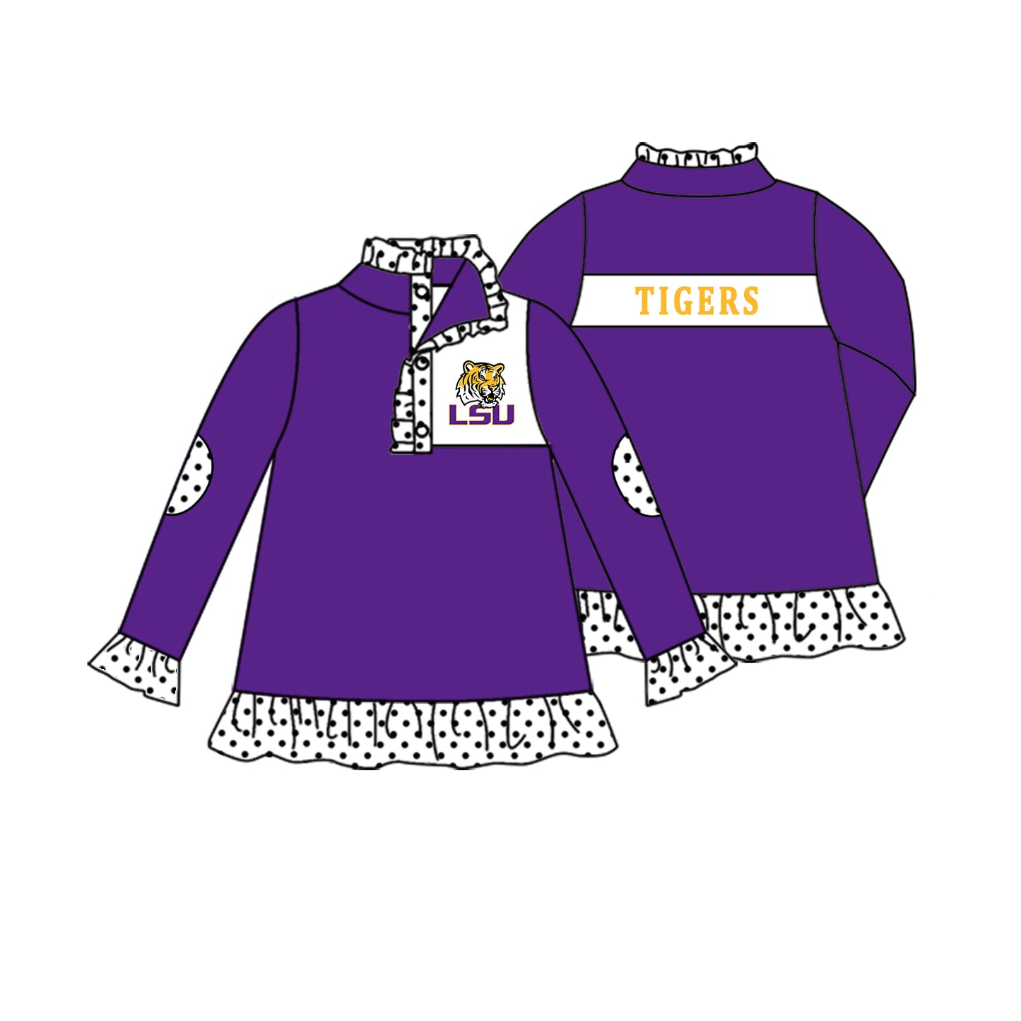 MOQ 5 Custom Baby Girls TIGERS Checked Zipper Team Pullover Jackets Tops   D 826