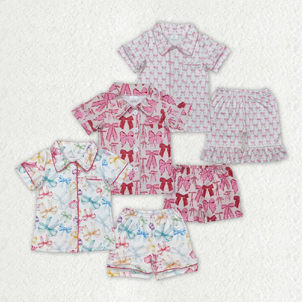 Sibling Baby Girls Bows Buttons Shirt Shorts Summer Pajamas