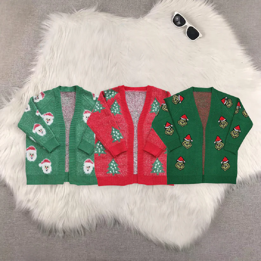 Sibling baby girl clothes sweater cardigan christmas sweater red blue green christmas  D 6.25