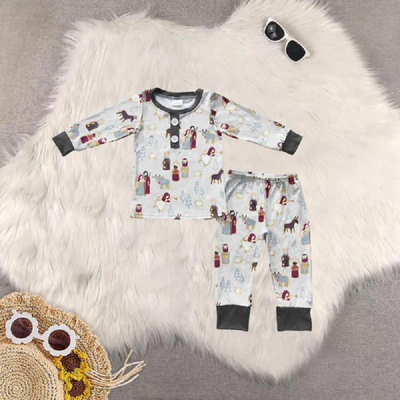 Sibling Baby Kids Gray Christmas Nativity Pajamas Sets  D 6.16