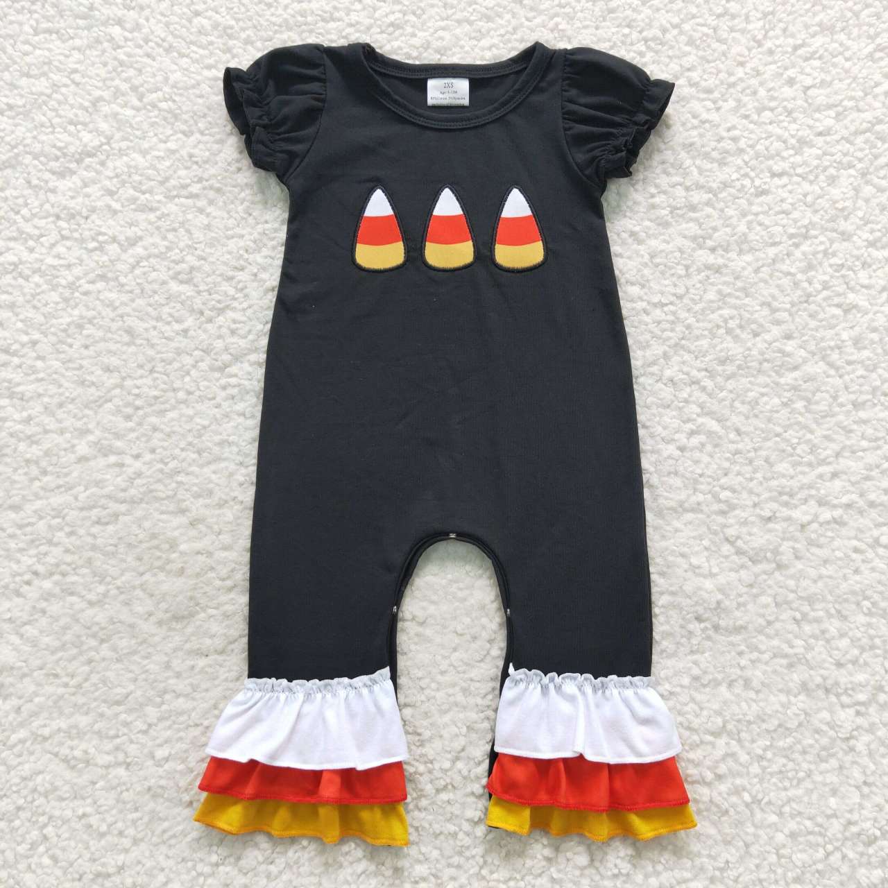 SR0401 Halloween Embroidered Candy Orange Plaid Black Short Sleeve Bodysuit