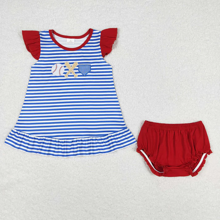 Match Baby Girls Boys Blue Stripes Baseball Summer Clothes Sets  D 3.26
