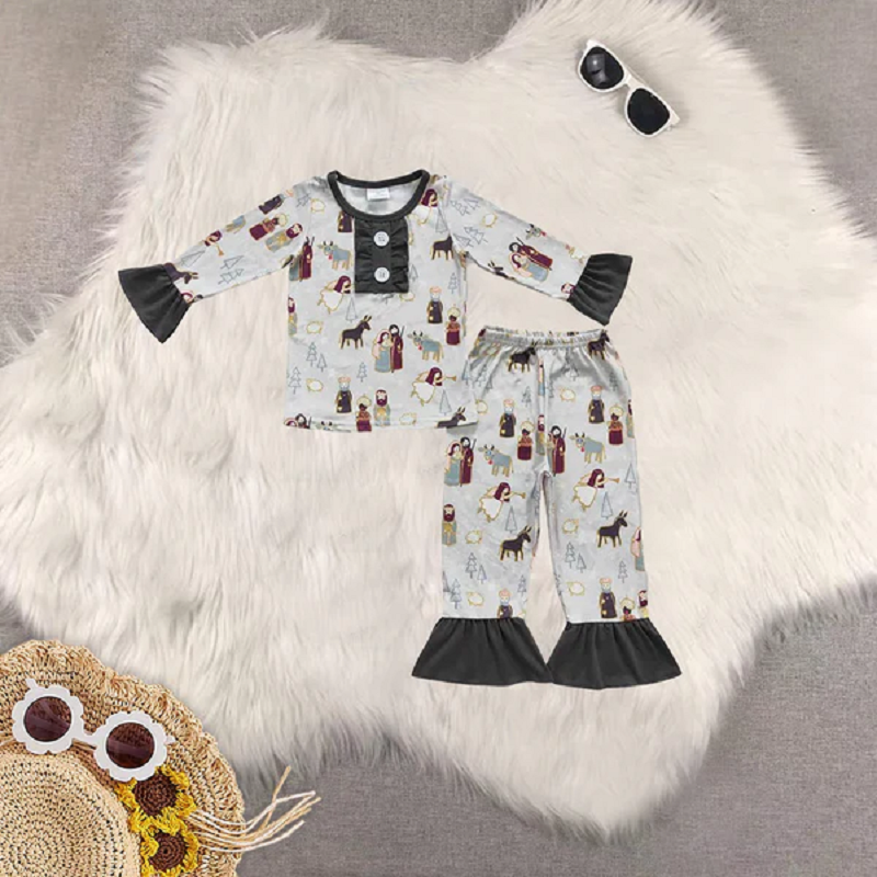 Sibling Baby Kids Gray Christmas Nativity Pajamas Sets  D 6.16