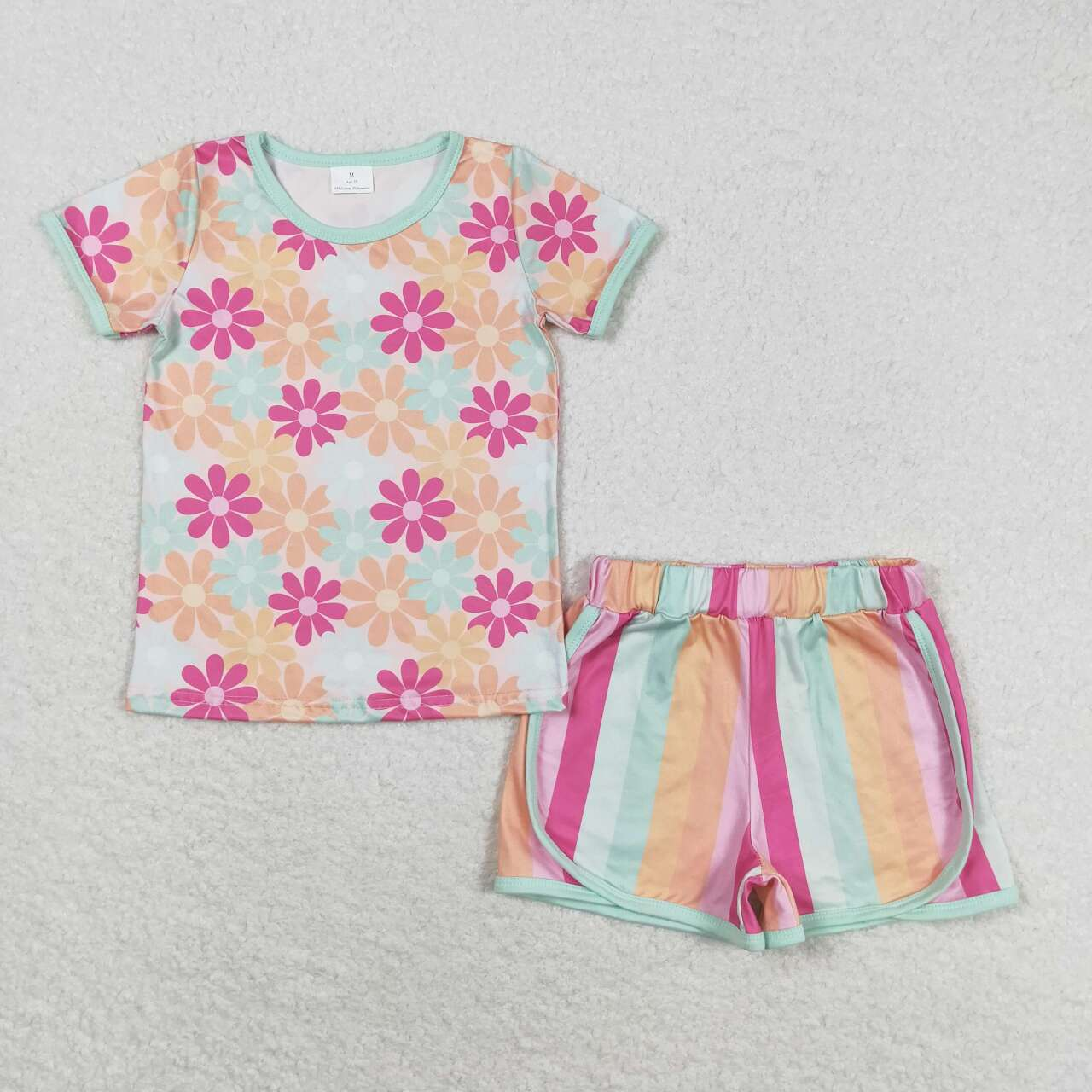 Match Baby Girls Flowers Plaid Tee Shirts Shorts Summer Clothes Sets  D 5.15