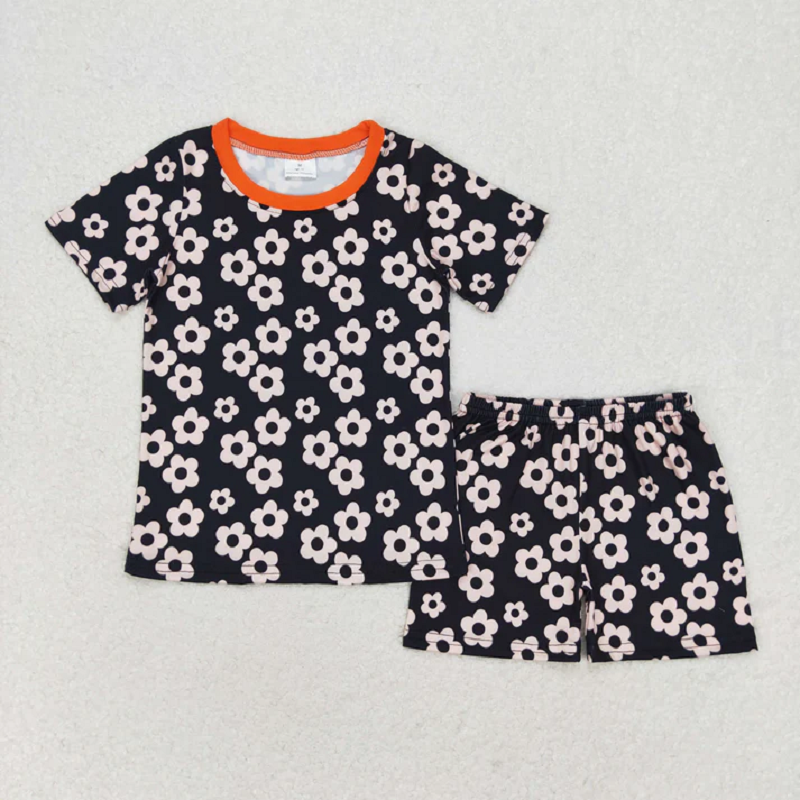 Match Baby Girls Flowers Plaid Tee Shirts Shorts Summer Clothes Sets  D 5.15