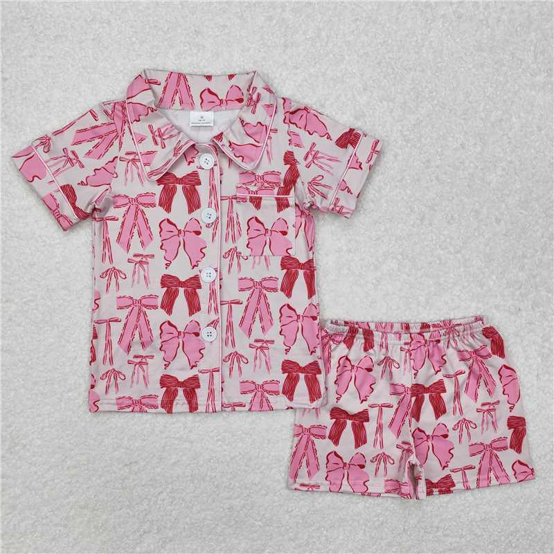 Sibling Baby Girls Bows Buttons Shirt Shorts Summer Pajamas