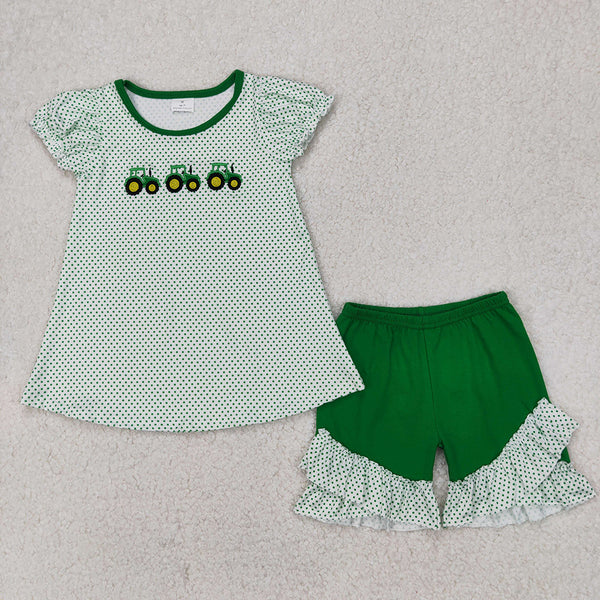 Match Embroidery Baby Girls Green Farm Boys Outfits Sets  D 6.13