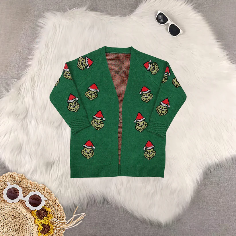 Sibling baby girl clothes sweater cardigan christmas sweater red blue green christmas  D 6.25