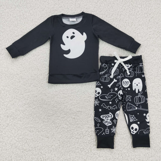 BLP0255 Boys Halloween Spooky Black Long Sleeve Pants Set