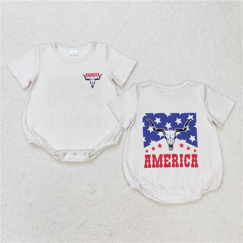 Match Baby Boys Cow 4th Of July Short Sleeve Sibling Brother Rompers Tee Tops