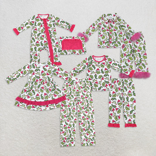Family Christmas Green Face Hearts Pajamas Holiday Wear D 901