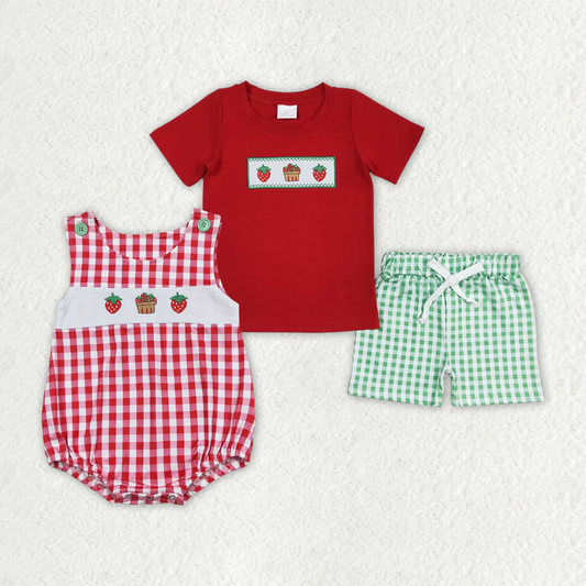 Match Baby Boys Red Strawberry Cake Sibling Brother Rompers Clothes Sets