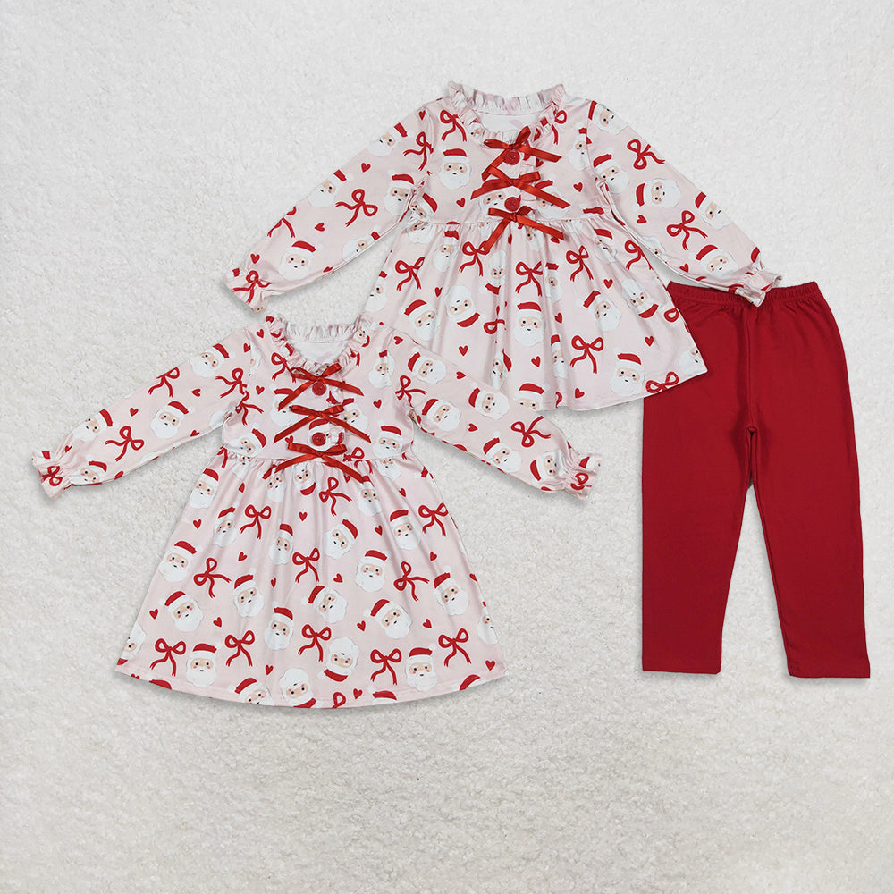 Sibling Baby Girls Red Bows Santa Button Tunic Legging Pant Christmas Clothes Dress Set  D 929