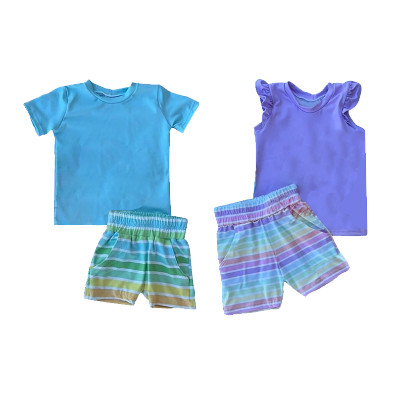 presale BSSO0967 Pure blue short-sleeved colorful striped shorts suit