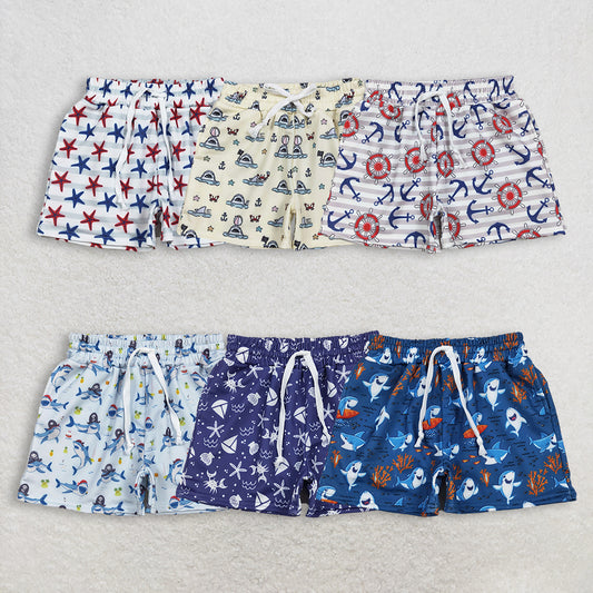 Sibling Baby Boys Sea World And Boats Swimming Trunks Bottom Cute Baby Swimsuit for Little Waterbabies
