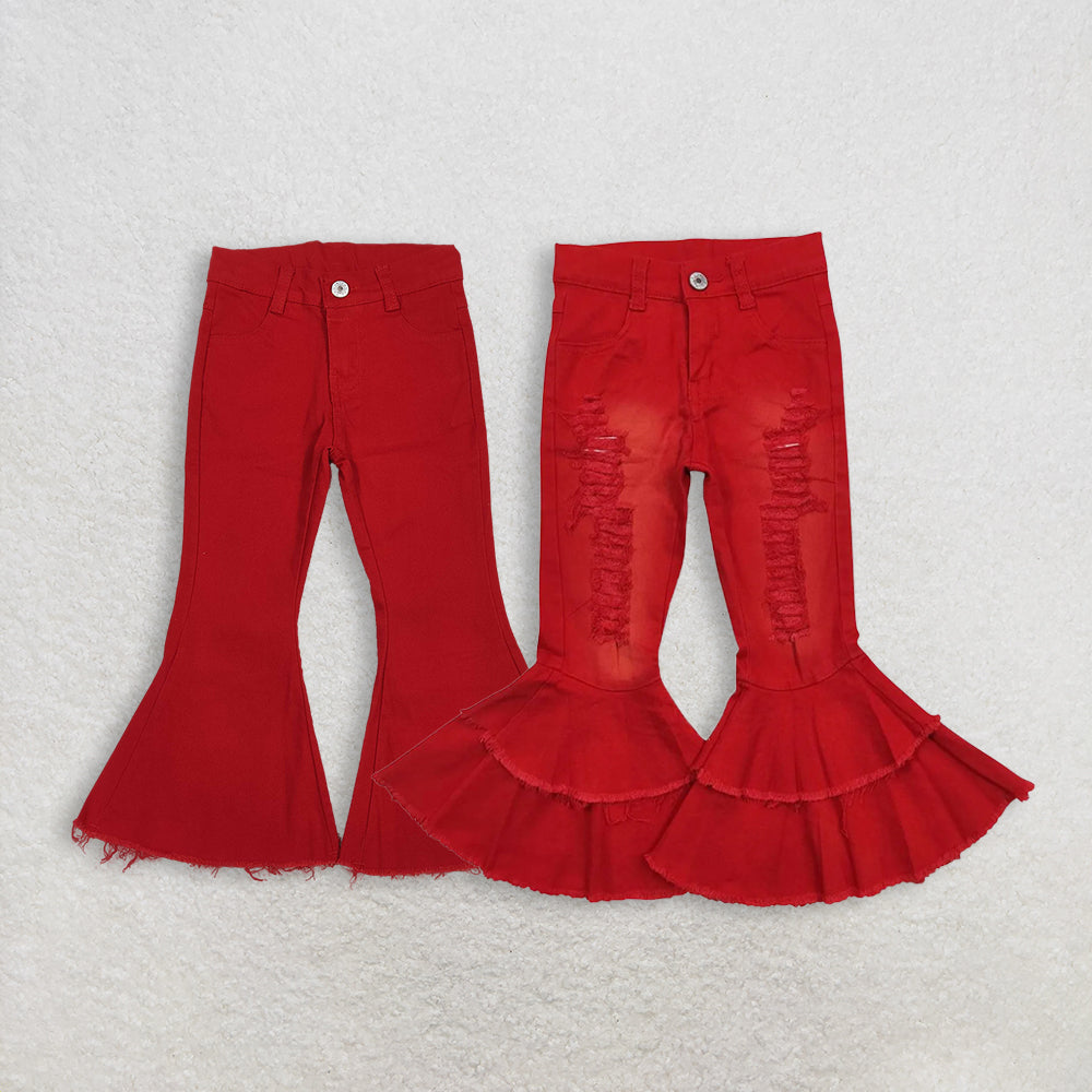 Sibling Red Denim Bell Jeans Pants for Baby Girls Infant Casual Comfortable Soft Fabric Clothing Kids Fashion