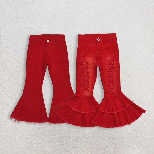 Sibling Red Denim Bell Jeans Pants for Baby Girls Infant Casual Comfortable Soft Fabric Clothing Kids Fashion