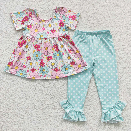 GSPO0618 colorful flower tunic polk dots legging set