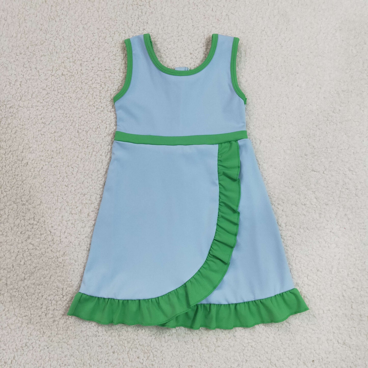 solid green and blue ruffle athletic dress