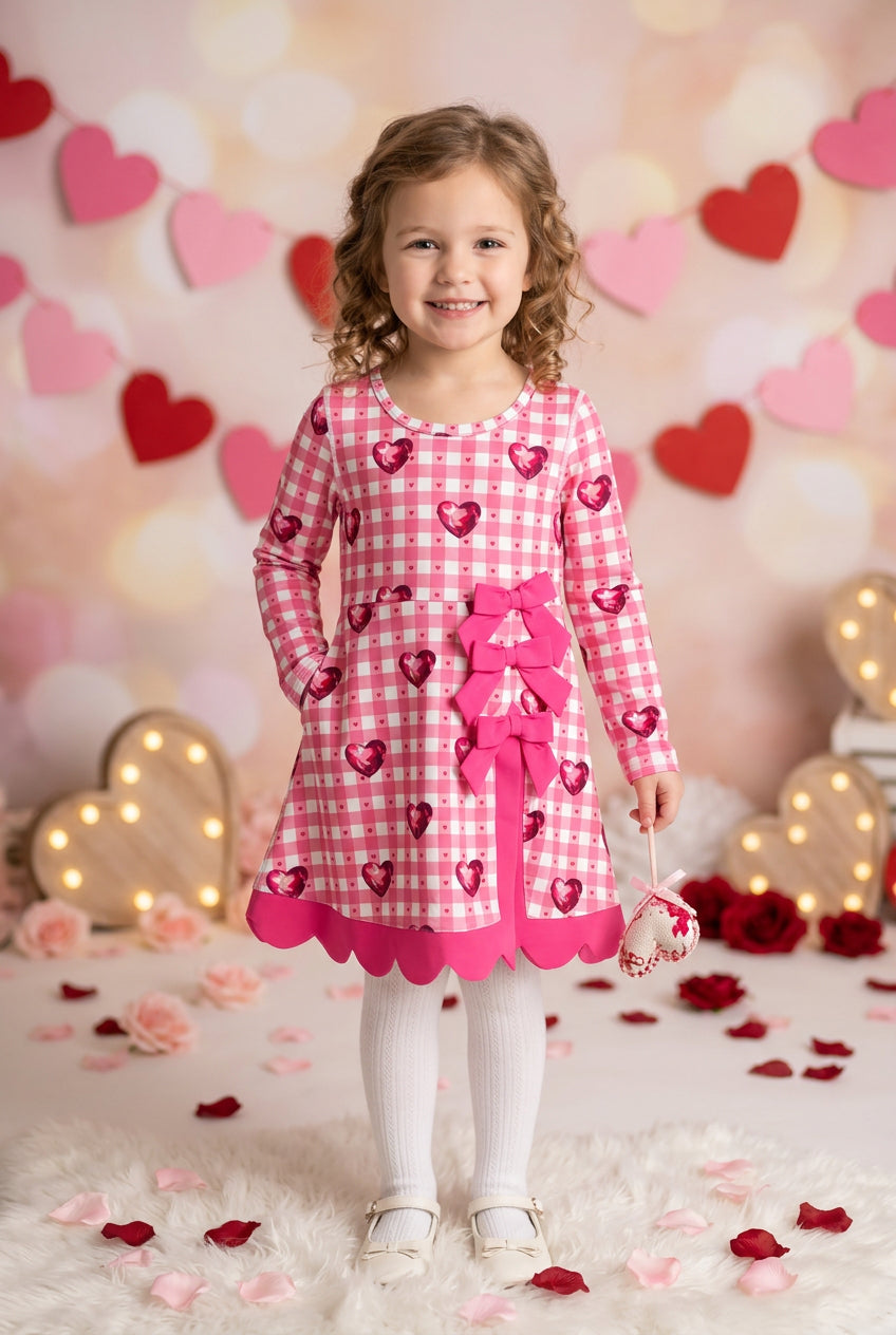 valentine's day pink plaid sweet heart scallop athletic dress