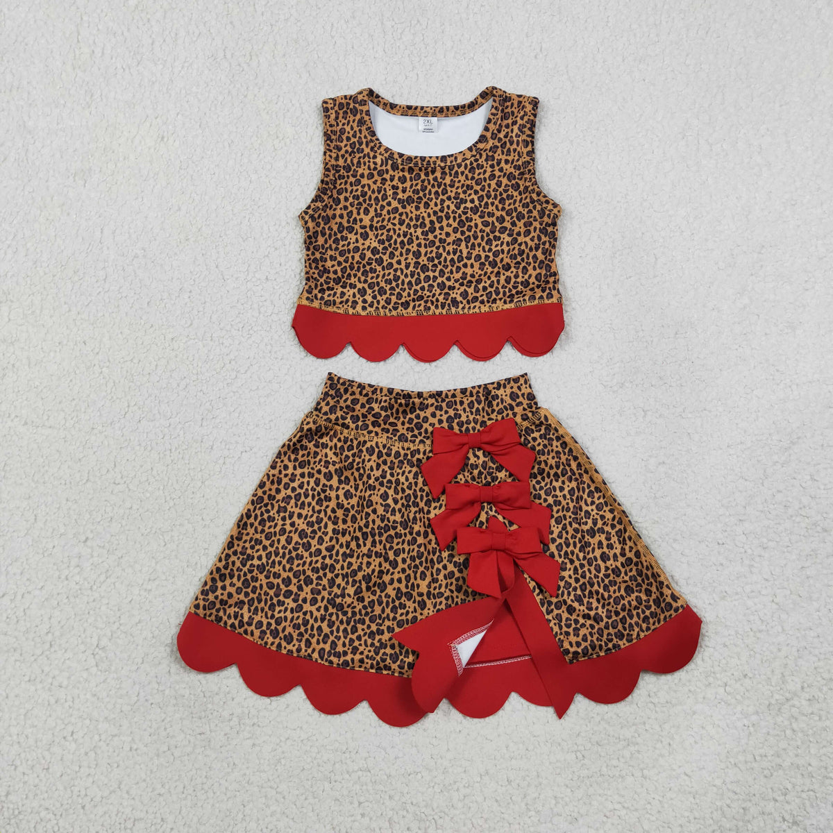 leopard red scallop athletic skort outfit girls clothing