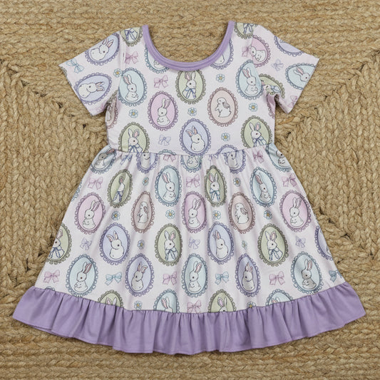 purple rabbit and coquette ruffle dress