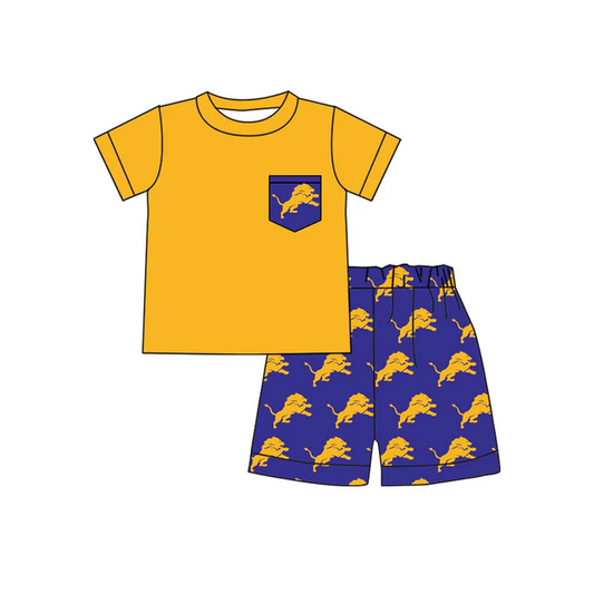 Custom MOQ 3pcs short sleeves top lion shorts boys team clothes