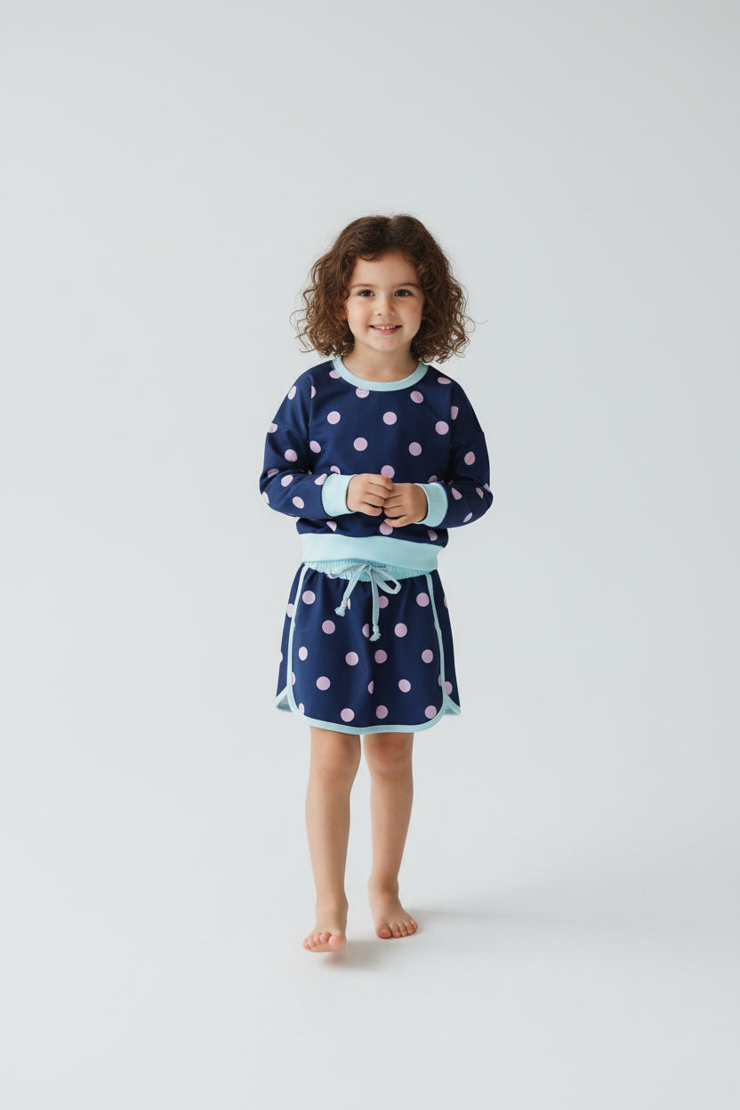 long sleeve polka dots skort set girls clothing