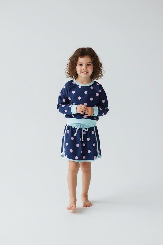 long sleeve polka dots skort set girls clothing