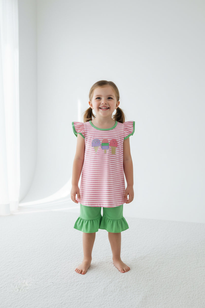 popsicle embroidery girl shorts set children clothes