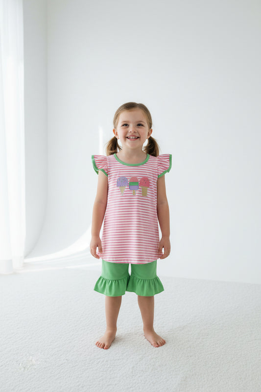 popsicle embroidery girl shorts set children clothes