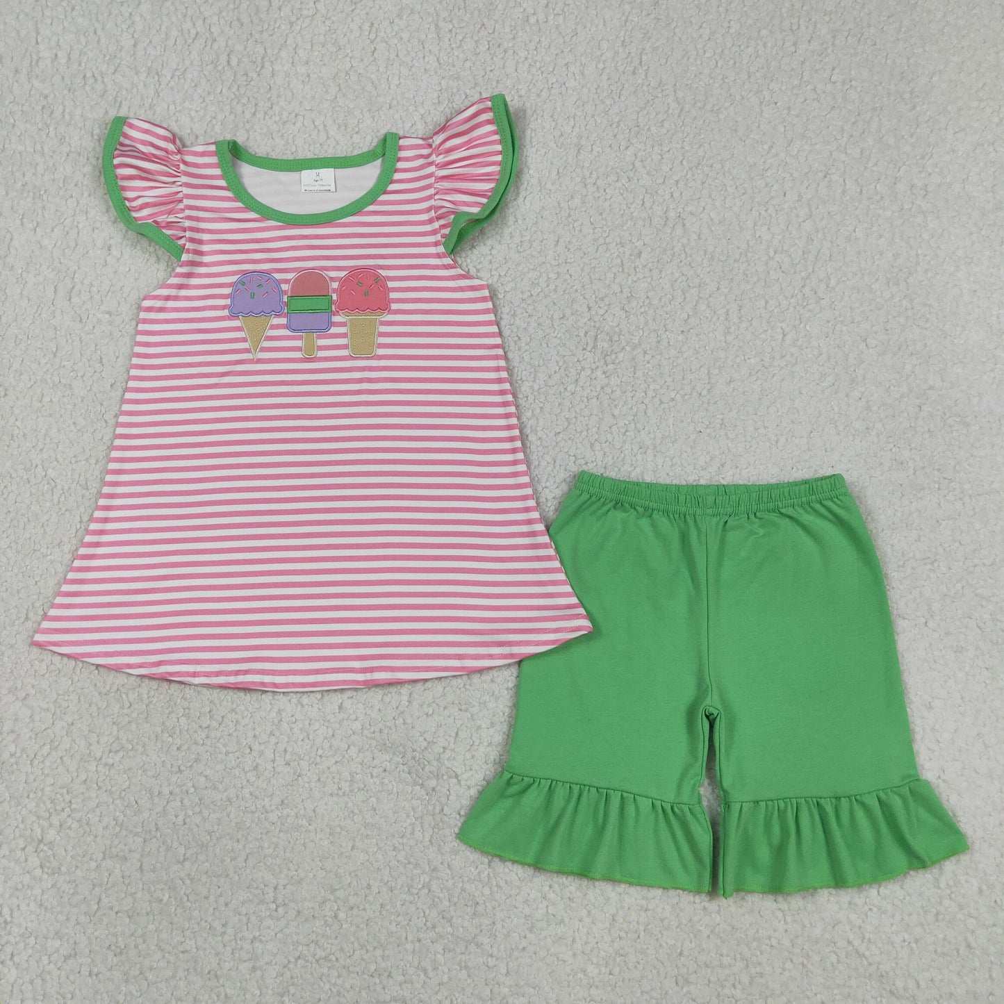 popsicle embroidery girl shorts set children clothes