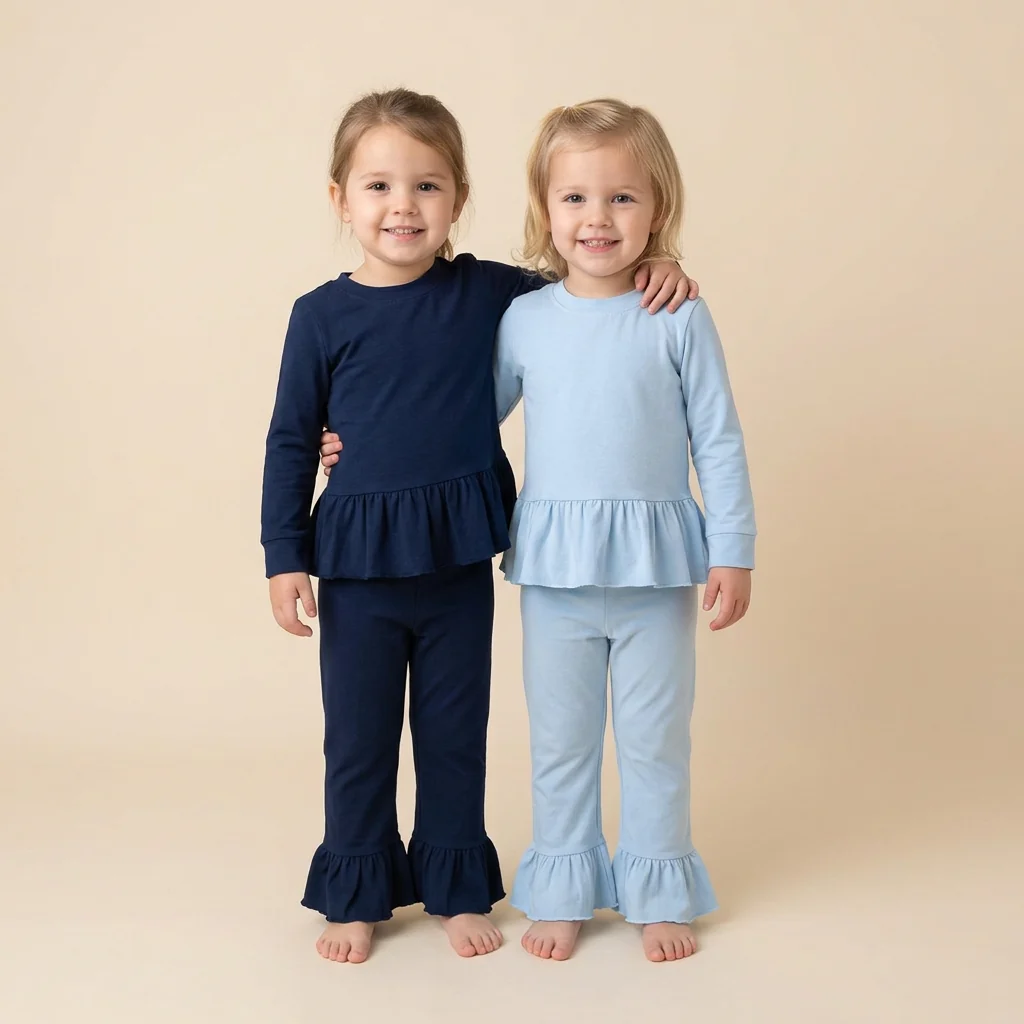 solid cotton blue ruffle outfit