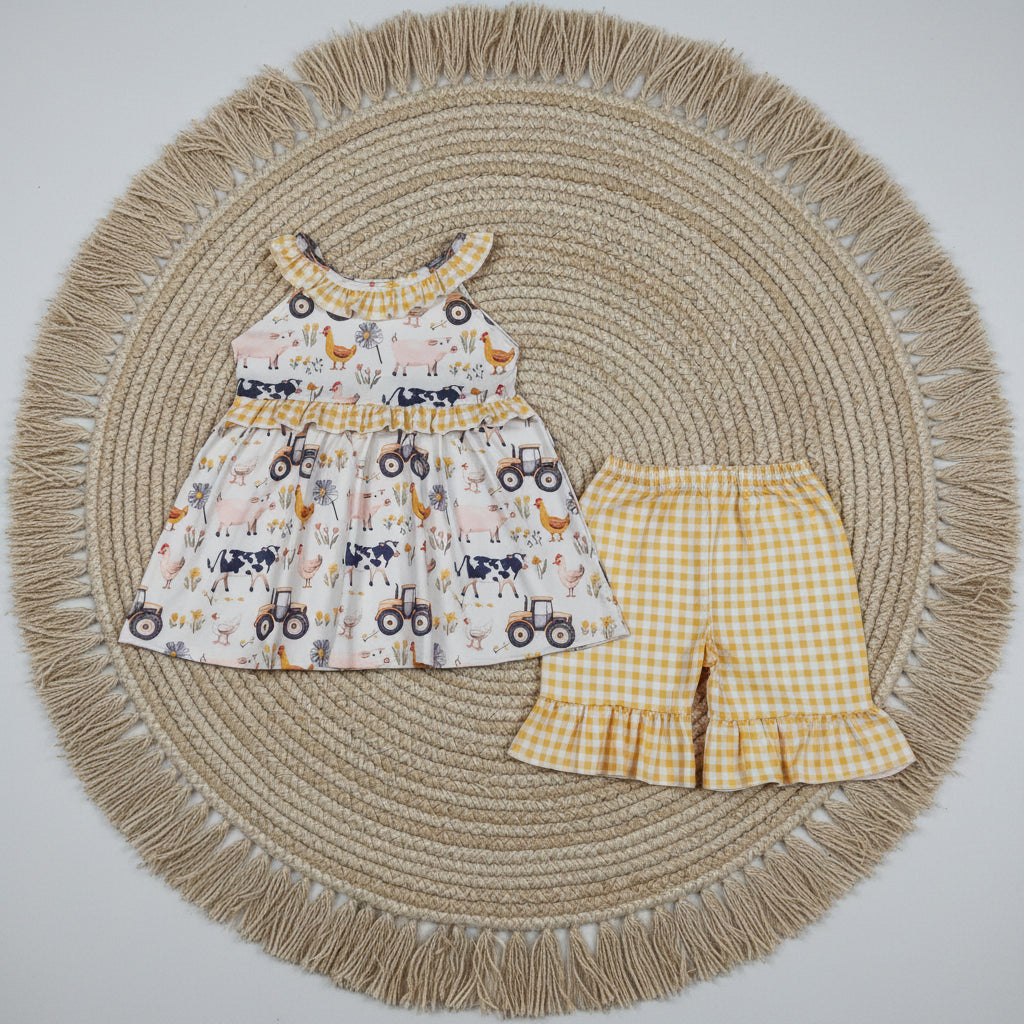 farm animal shorts set summer toddler girl clothing