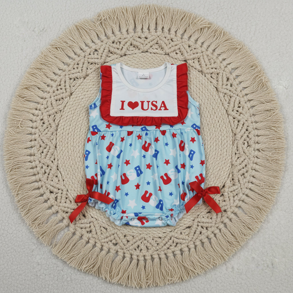 SR4154 i love USA girl romper for 4th of july
