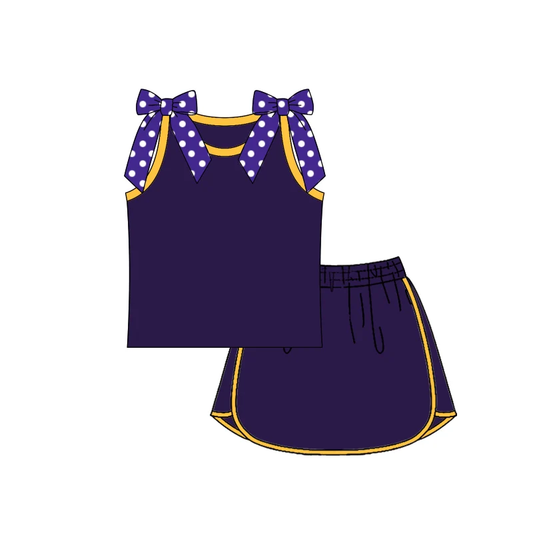 Custom order MOQ 5 Baby Girls Purple Yellow Bow Skort Clothes Sets