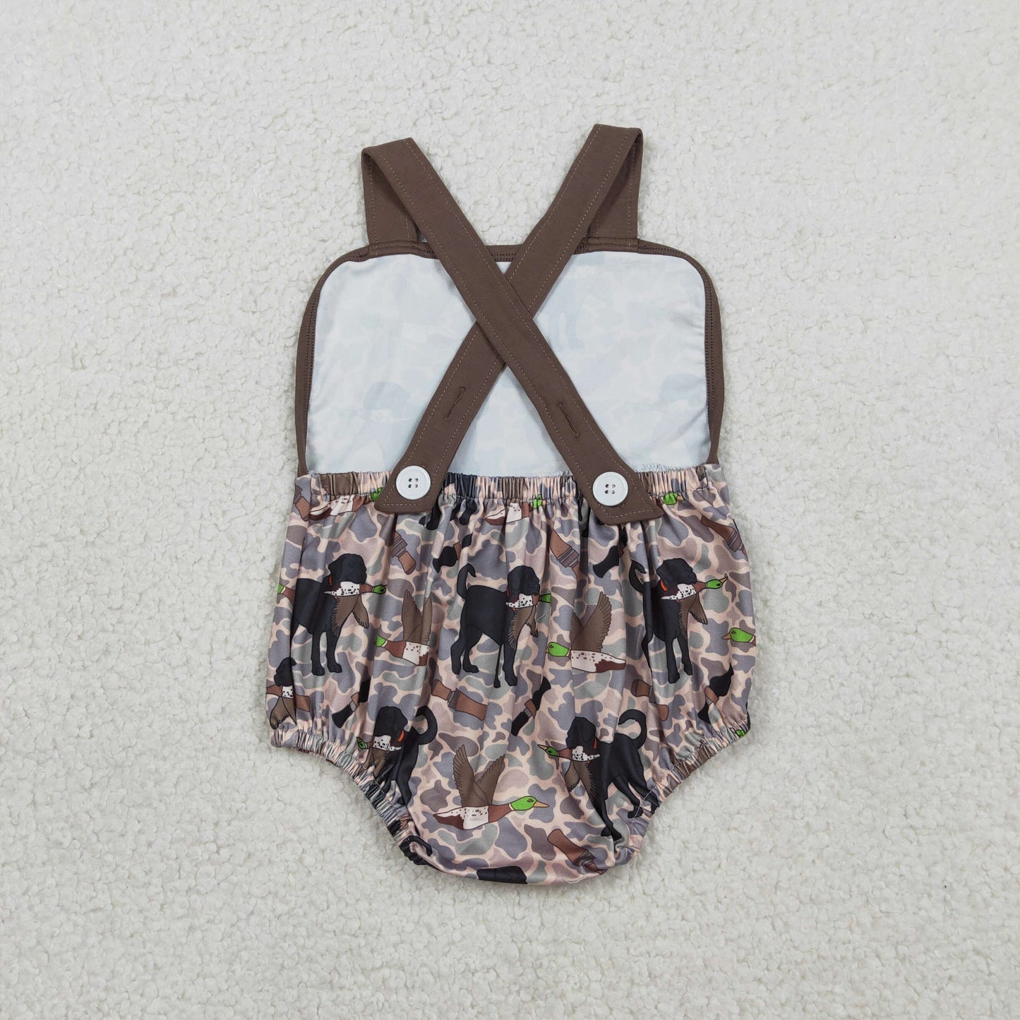 SR3928 hunting duck dog print strap bubble romper baby boy clothes