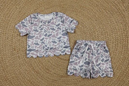 camo scallop shorts set summer clothing