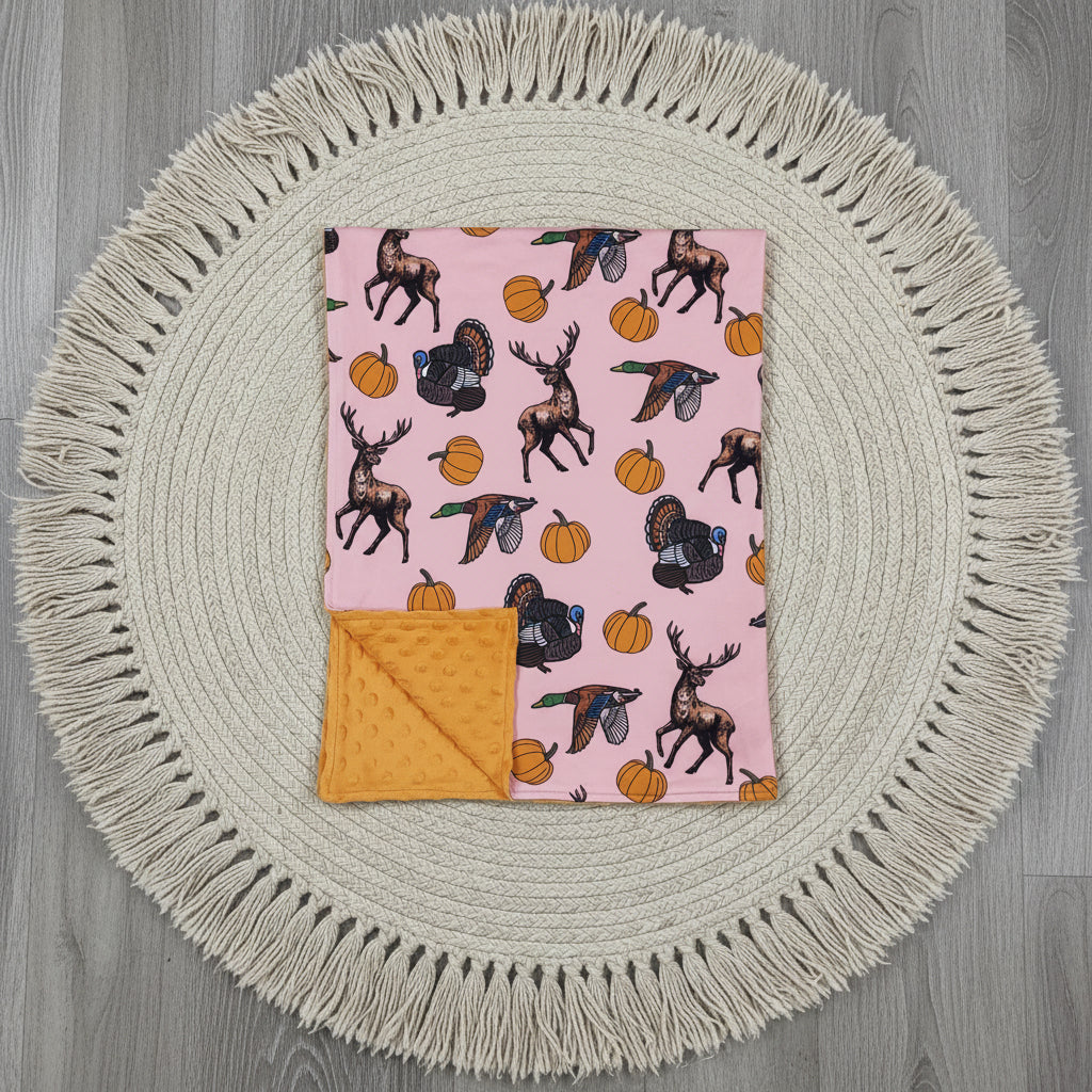 turkey deer pumpkin mallard print baby blanket