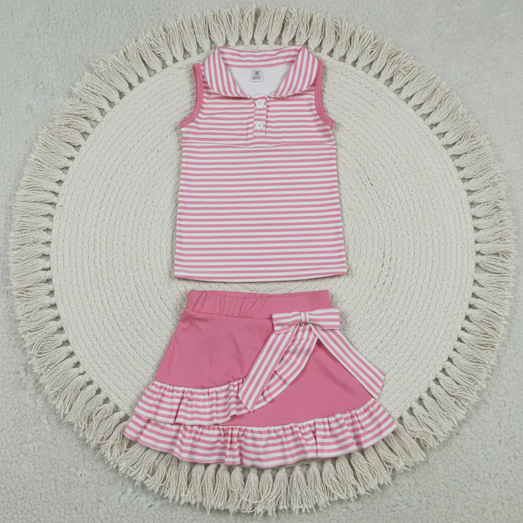 pink stripes polo skort set girls clothing