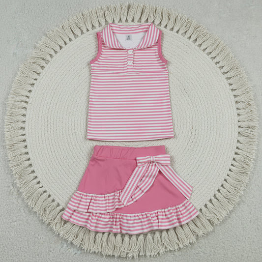 pink stripes polo skort set girls clothing