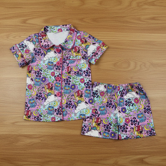 kpop button down shorts pajama set