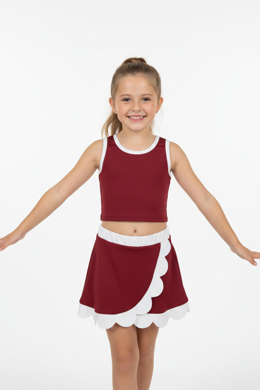 solid maroon white scallop athletic skort outfit girls clothes