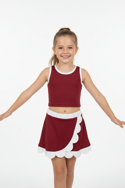 solid maroon white scallop athletic skort outfit girls clothes