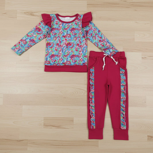hot pink flamingo jogger set girl outfit