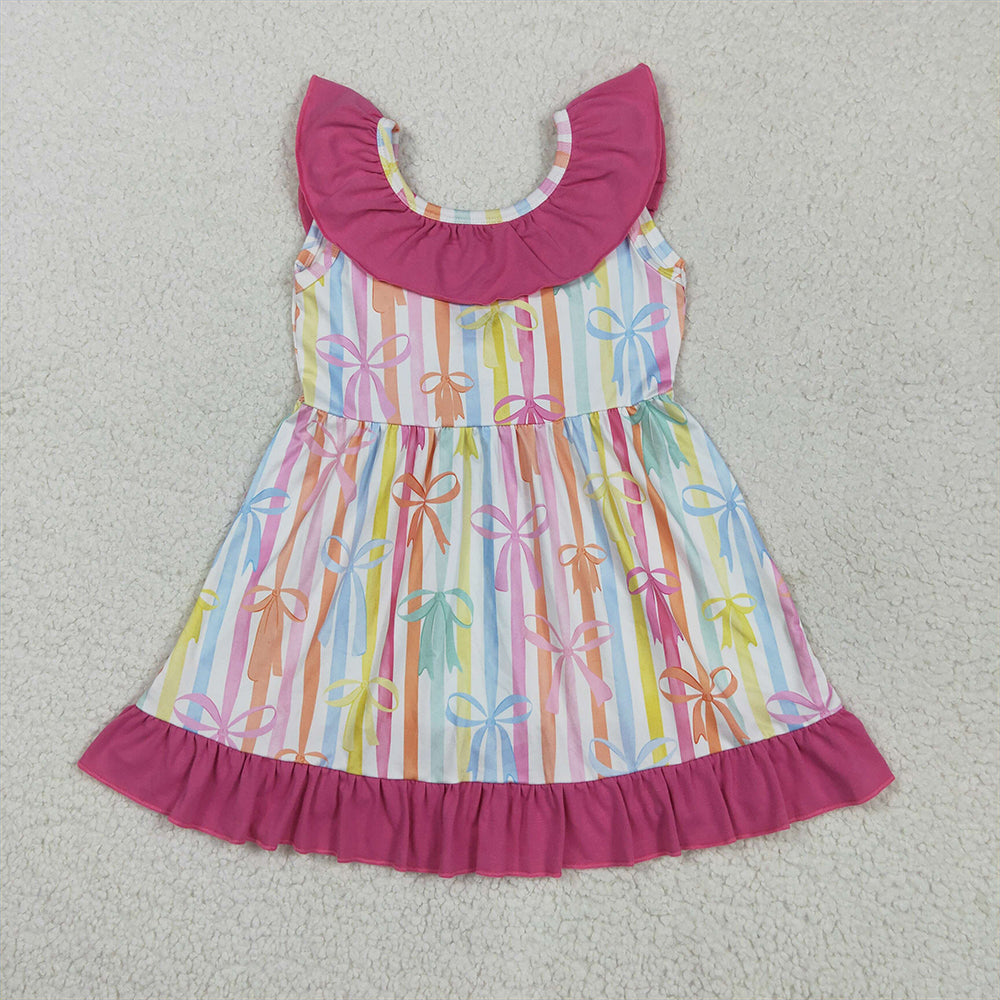 GSD2322 Baby Girls Colorful Stripe Bows Knee Length Dresses   D 5.22