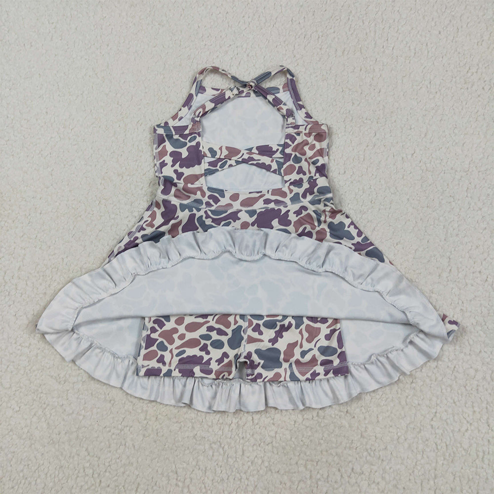 GSD2310  Baby Girls Strap Lavender Camo Yoga Ruffle Knee Length Dresses D 4.3