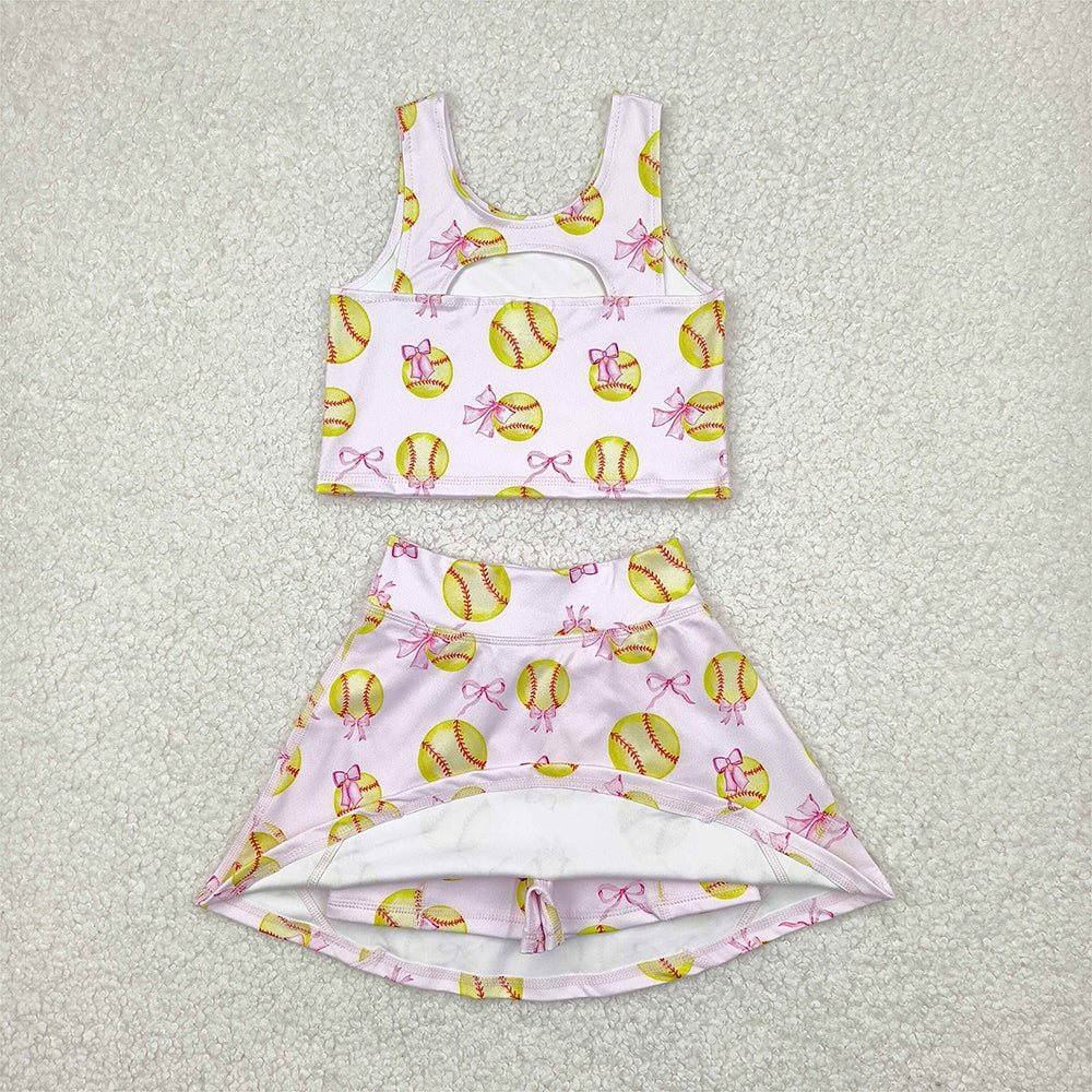GSD2045 Baby Girls Softball Bows Athletic Active Wear Top Shorts Skirts Clothes Sets   D 4.17